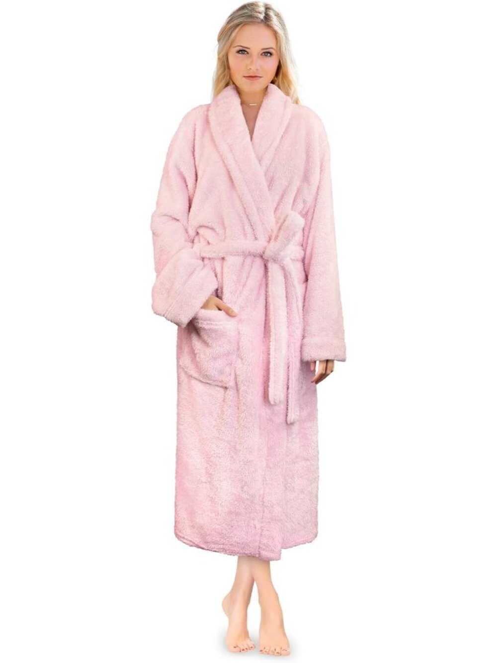 〽️Women's Bathrobe Light Pink Fleece Luxury Soft Warm Fluffy Sherpa Shaggy Robes